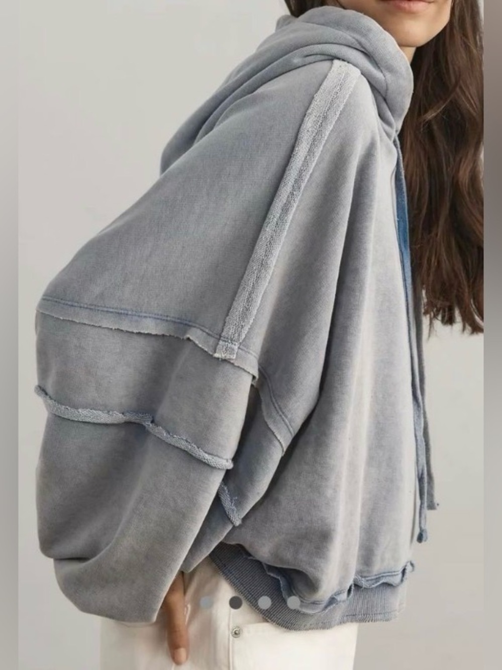 Pilcro x Anthropologie Blue Mineral Wash Oversized Hooded Sweatshirt Extra Small